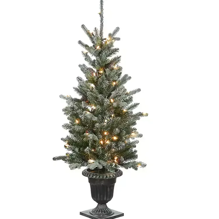 Christmas Trees>Kirklands Home 4 ft. Feel Real Pre-Lit Snowy Morgan Spruce Tree