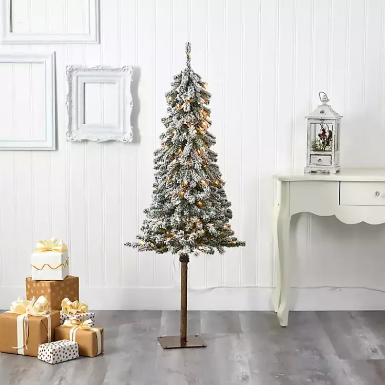 Christmas Trees>Kirklands Home 5 ft. Flocked Pre-Lit Alpine Christmas Tree