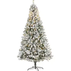Christmas Trees>Kirklands Home 8 ft. Flocked Pre-Lit Rock Spruce Christmas Tree