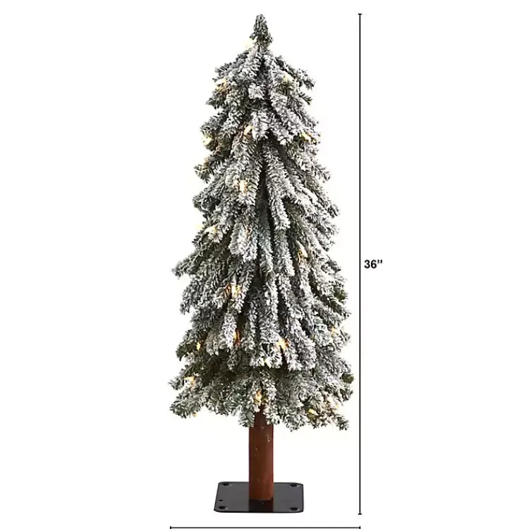 Christmas Trees>Kirklands Home 3 ft. Lit Flocked Grand Alpine Trunk Mini Tree