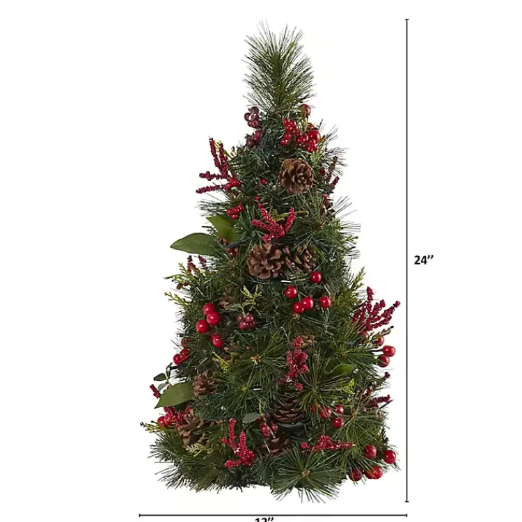 Christmas Arrangements & Garland>Kirklands Home 2 ft. Lit Mixed Pine and Berries Christmas Tree