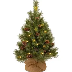 Christmas Arrangements & Garland>Kirklands Home 3 ft. Mini Tree with Pine Cones in Burlap Bag Green
