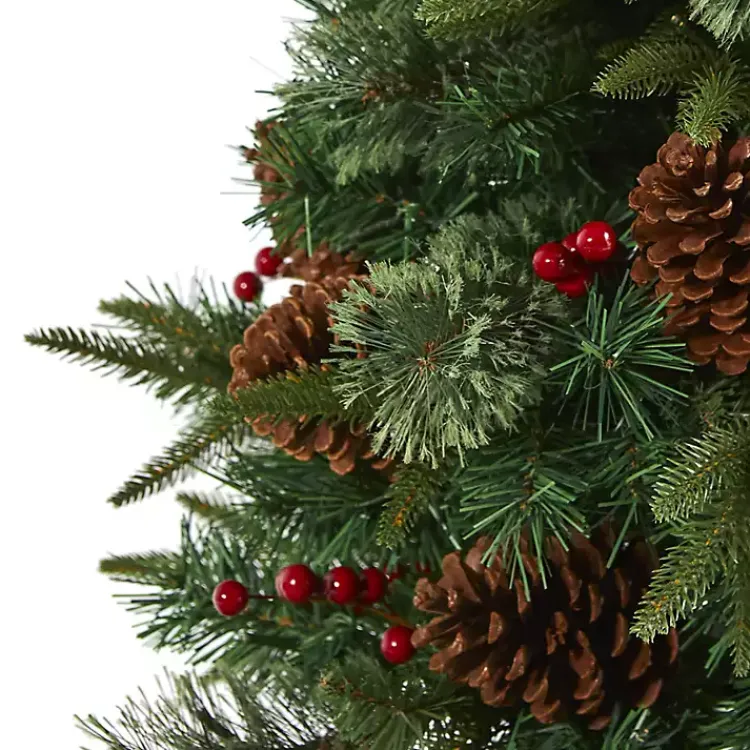 Christmas Trees>Kirklands Home 4 ft. Pre-Lit Berry and Pine Cones Tree in Urn