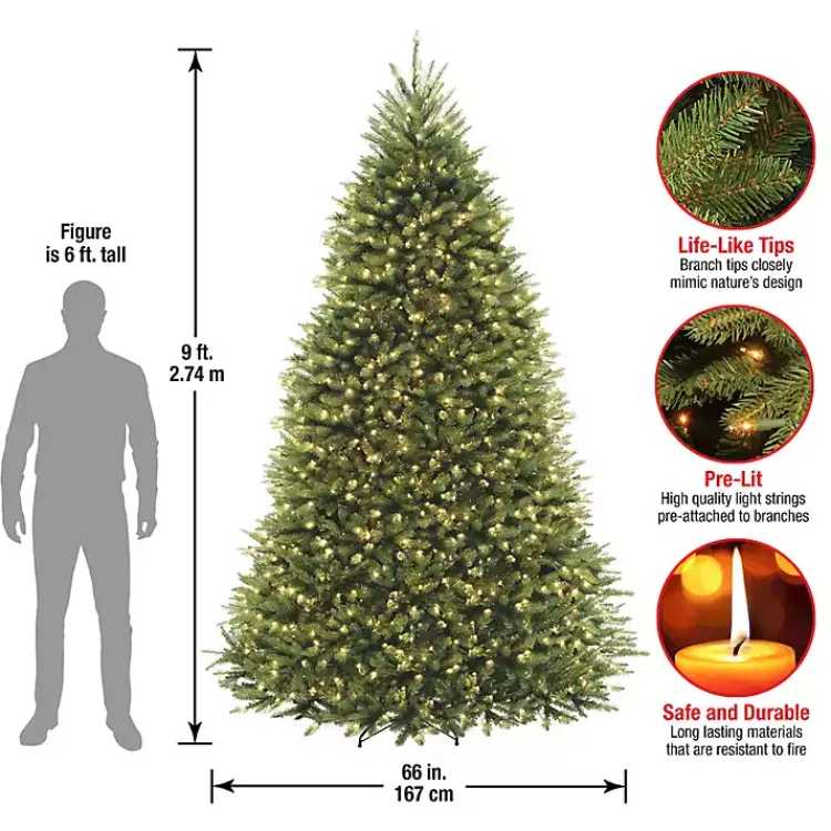 Christmas Trees>Kirklands Home 9 ft. Pre-Lit Dunhill Fir Hinged Christmas Tree