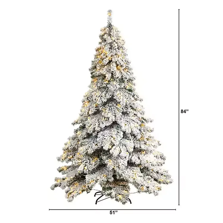 Christmas Trees>Kirklands Home 7 ft. Pre-lit Flocked Fir Christmas Tree