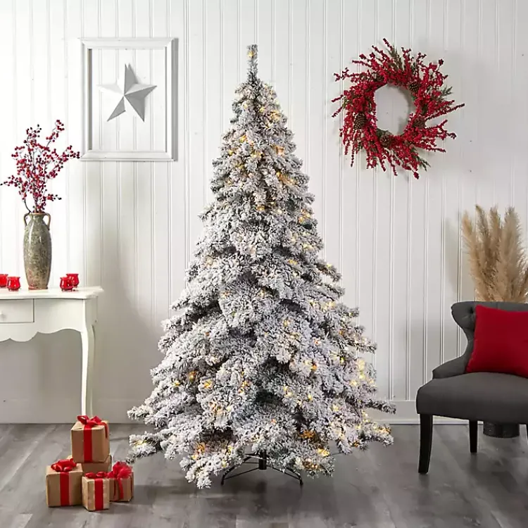 Christmas Trees>Kirklands Home 7 ft. Pre-lit Flocked Fir Christmas Tree