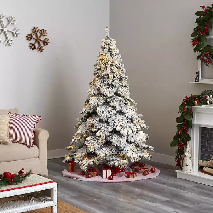 Christmas Trees>Kirklands Home 7 ft. Pre-lit Flocked Fir Christmas Tree