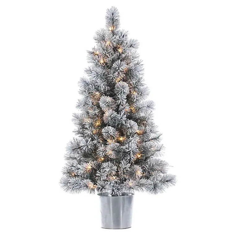 Christmas Trees>Kirklands Home 4.5 ft. Pre-Lit Flocked Potted Pine Christmas Tree