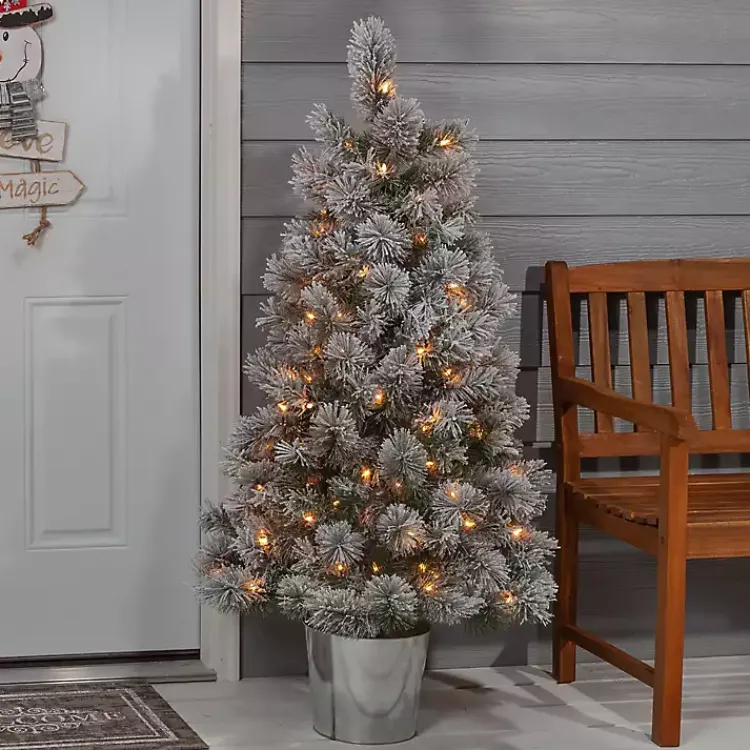 Christmas Trees>Kirklands Home 4.5 ft. Pre-Lit Flocked Potted Pine Christmas Tree