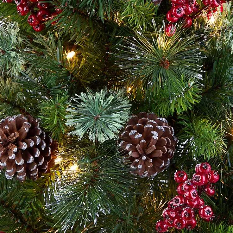 Christmas Trees>Kirklands Home 4 ft. Pre-Lit Iced Berry & Pine Tree in Bronze Urn