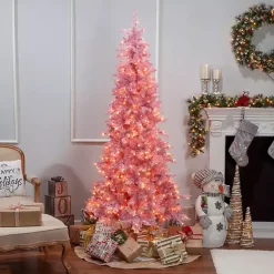 Christmas Trees>Kirklands Home 7.5 ft. Pre-Lit Pink Tinsel Christmas Tree