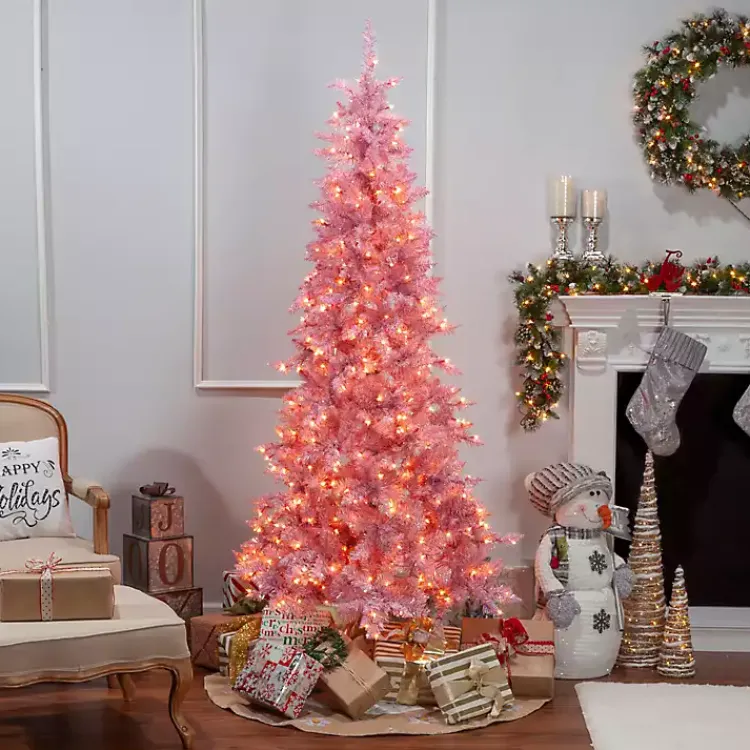 Christmas Trees>Kirklands Home 7.5 ft. Pre-Lit Pink Tinsel Christmas Tree