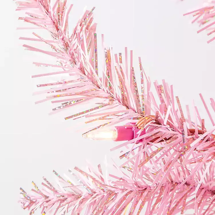 Christmas Trees>Kirklands Home 7.5 ft. Pre-Lit Pink Tinsel Christmas Tree