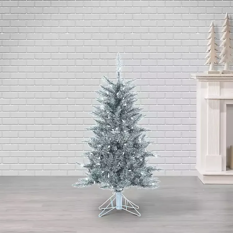 Christmas Trees>Kirklands Home 4 ft. Pre-Lit Tinsel Christmas Tree Silver