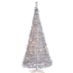 Christmas Trees>Kirklands Home 6 ft. Pre-Lit Silver Tinsel Pop-Up Christmas Tree