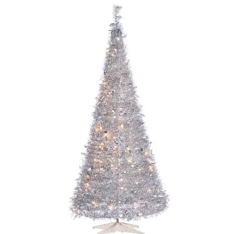 Christmas Trees>Kirklands Home 6 ft. Pre-Lit Silver Tinsel Pop-Up Christmas Tree