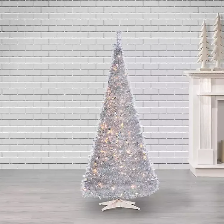 Christmas Trees>Kirklands Home 6 ft. Pre-Lit Silver Tinsel Pop-Up Christmas Tree