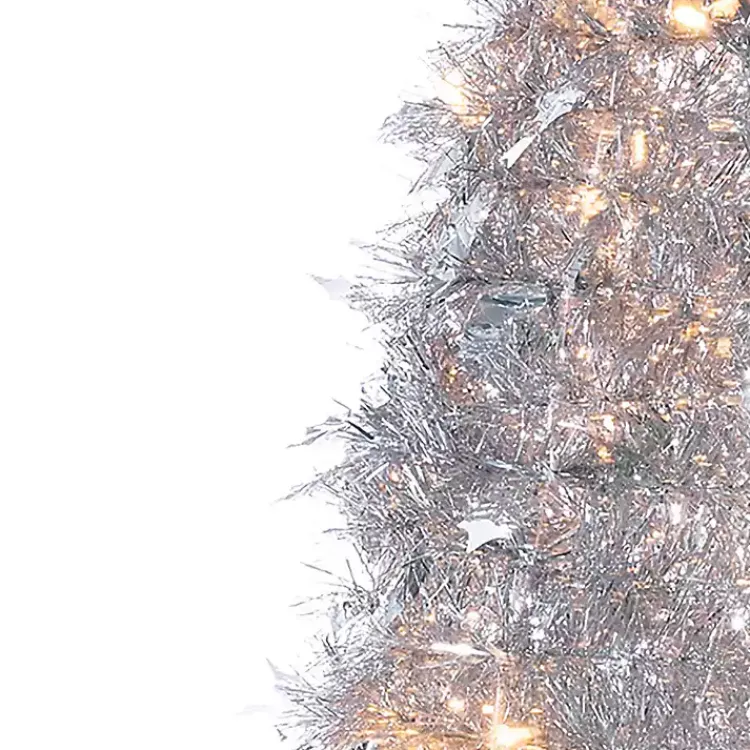 Christmas Trees>Kirklands Home 6 ft. Pre-Lit Silver Tinsel Pop-Up Christmas Tree