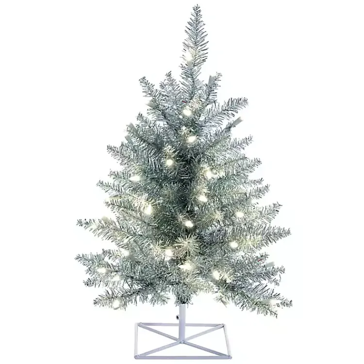 Christmas Arrangements & Garland>Kirklands Home 3 ft. Pre-Lit Tinsel Christmas Tree Silver