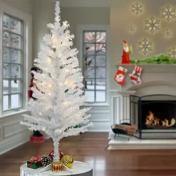 Christmas Trees>Kirklands Home 4 ft. Pre-Lit White Tinsel Christmas Tree