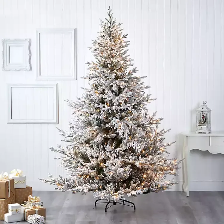 Christmas Trees>Kirklands Home 8 ft. Warm Lit Flocked Fraser Fir Christmas Tree