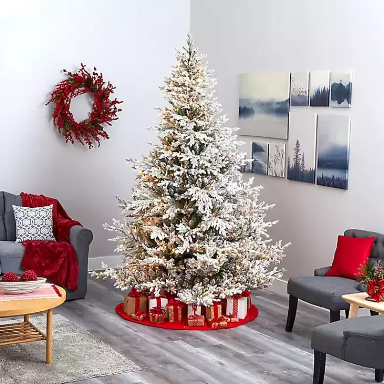 Christmas Trees>Kirklands Home 8 ft. Warm Lit Flocked Fraser Fir Christmas Tree