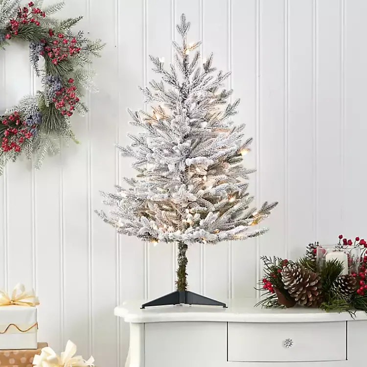 Christmas Trees>Kirklands Home 3 ft. White Lit Flocked Fraser Fir Christmas Tree