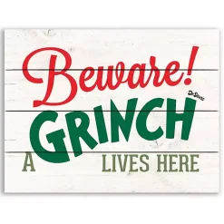 Christmas Art & Wall Decor>Kirklands Home A Grinch Lives Here Wall Plaque