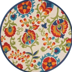 Kirklands Home Abstract Floral Outdoor Round Area Rug, 5 ft. Multi Discount
