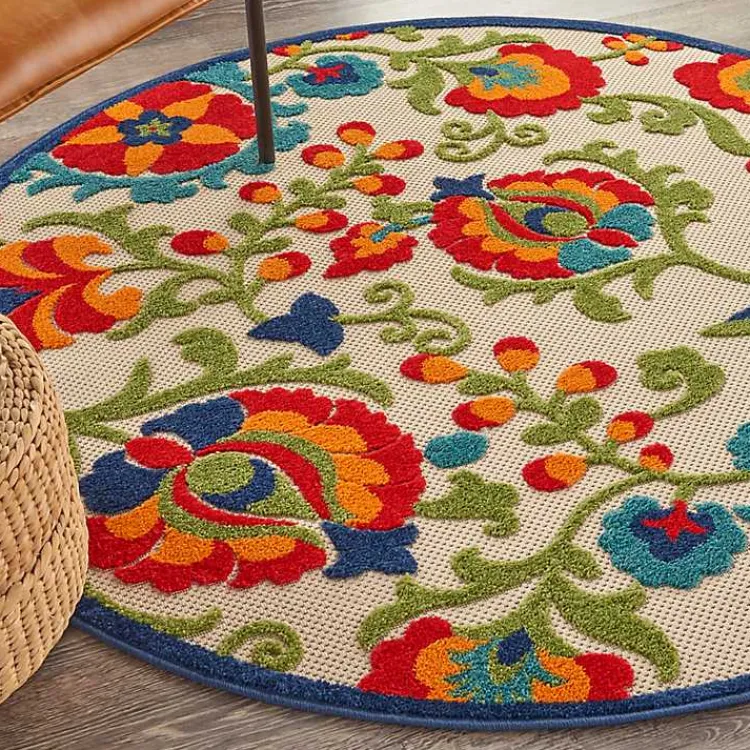 Kirklands Home Abstract Floral Outdoor Round Area Rug, 5 ft. Multi Discount