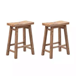 Kirklands Home Acacia Barnwood Saddle Counter Stools, Set of 2 Tan Hot