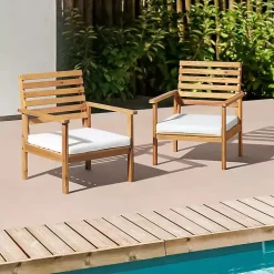Kirklands Home Acacia White Cushioned Outdoor Chairs, Set of 2 Online