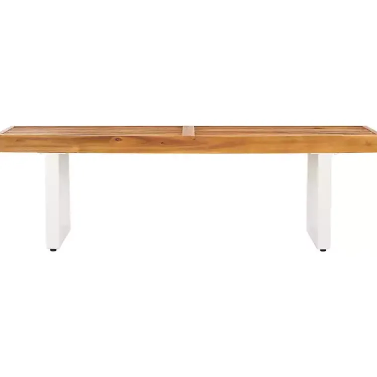 Kirklands Home Acacia Wood and Metal Monti Outdoor Bench White Online