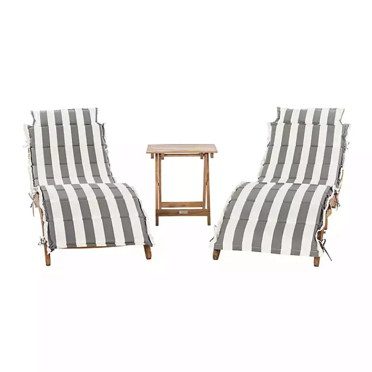 Kirklands Home Acacia Wood 3-pc. Chaise Set with Striped Cushions