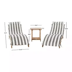 Kirklands Home Acacia Wood 3-pc. Chaise Set with Striped Cushions