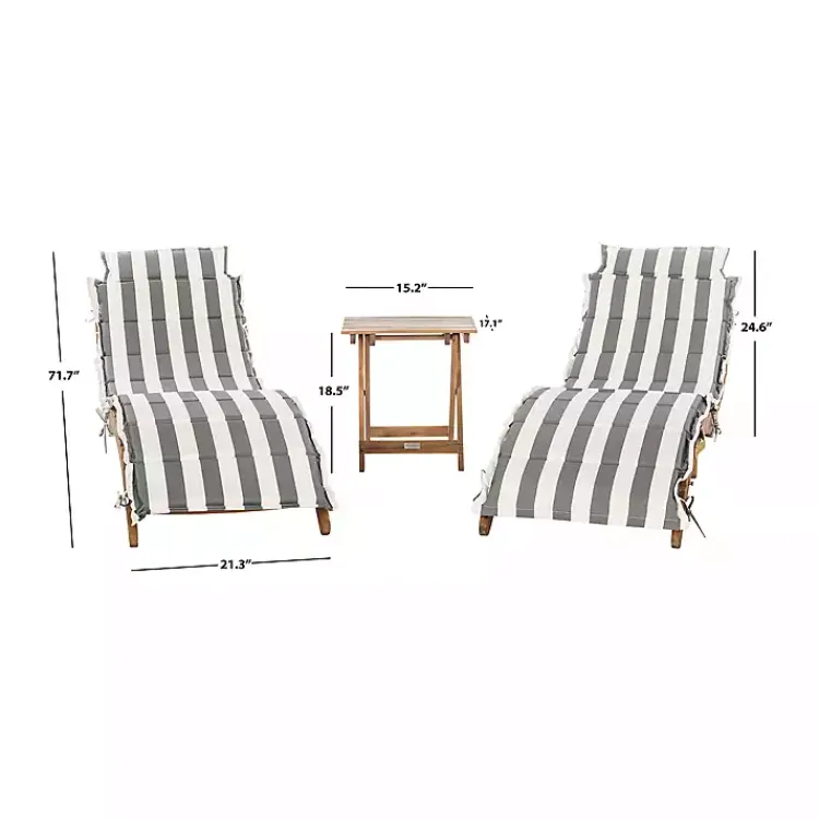Kirklands Home Acacia Wood 3-pc. Chaise Set with Striped Cushions