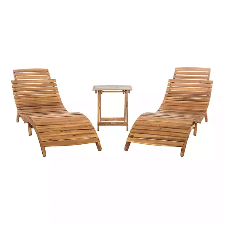 Kirklands Home Acacia Wood 3-pc. Chaise Set with Striped Cushions