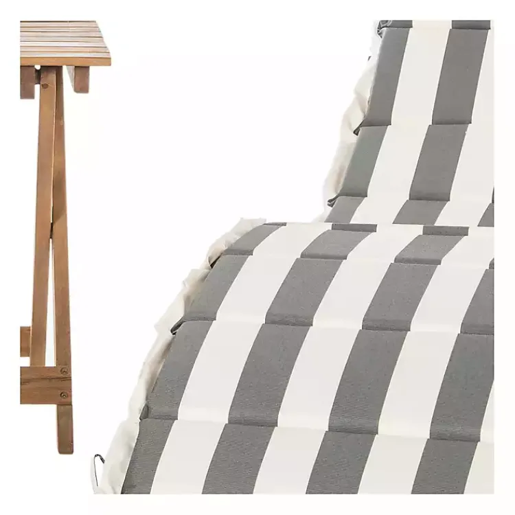 Kirklands Home Acacia Wood 3-pc. Chaise Set with Striped Cushions