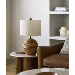 Kirklands Home Acacia Wood Ribbed Polo Table Lamp Ivory Online