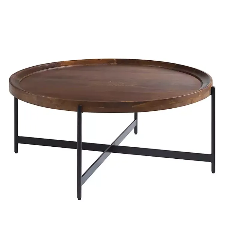 Kirklands Home Acacia Wood Round Tray Top Coffee Table Brown Online