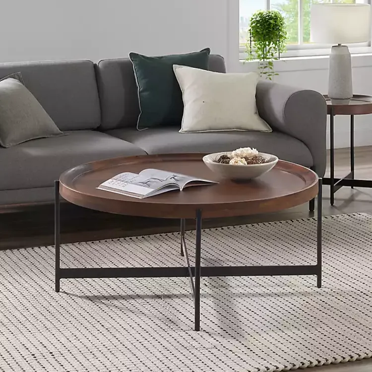 Kirklands Home Acacia Wood Round Tray Top Coffee Table Brown Online