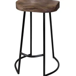 Kirklands Home Acacia Wood Seat Wrought Iron Base Counter Stool Brown Best