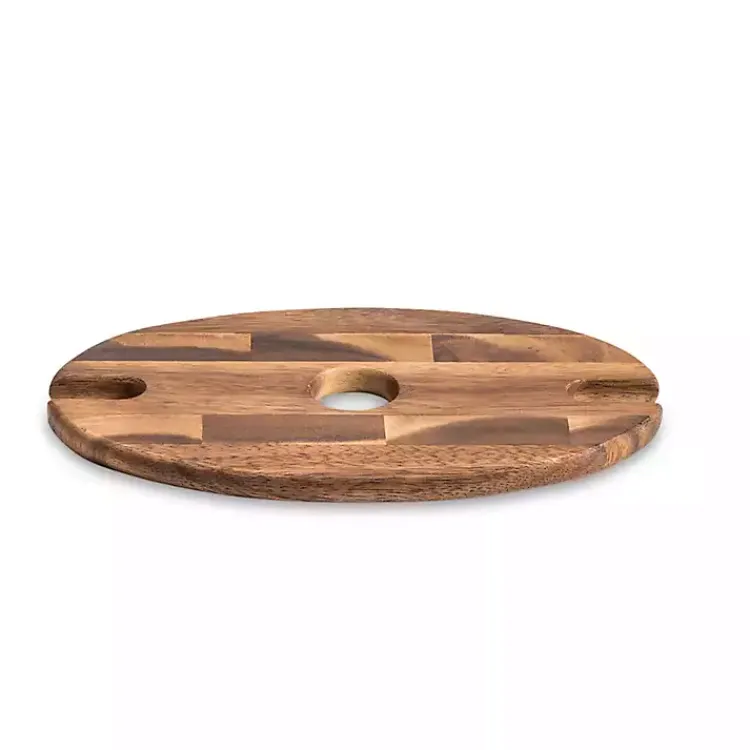 Kirklands Home Acacia Wood Wine Bottle and Glass Caddy Brown Outlet