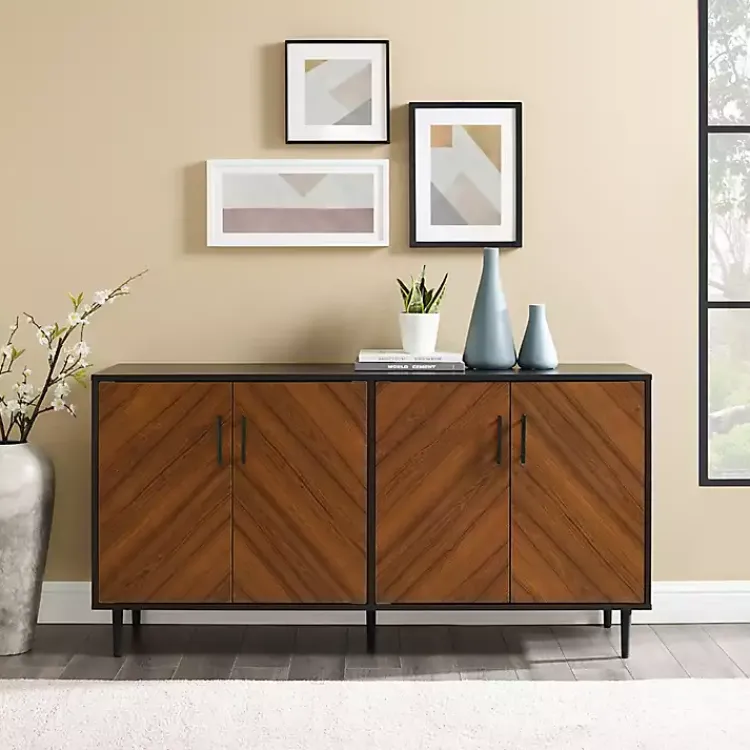 Kirklands Home Acorn and Black Chevron Door TV Stand Brown Clearance