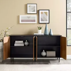 Kirklands Home Acorn and Black Chevron Door TV Stand Brown Clearance