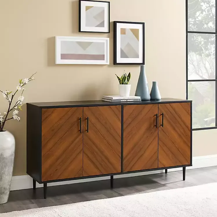 Kirklands Home Acorn and Black Chevron Door TV Stand Brown Clearance