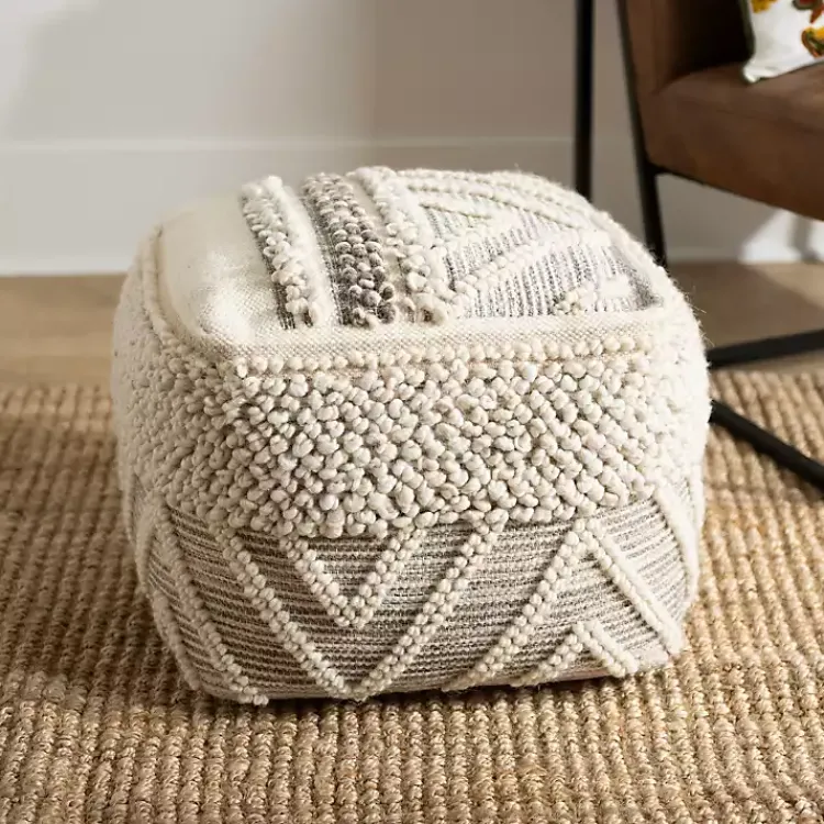 Poufs & Floor Cushions>Kirklands Home Adele Neutral Hand Knotted Pouf Ivory