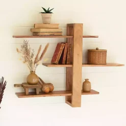 Kirklands Home Adjustable 3-Tier Acacia Wood Wall Shelf Discount