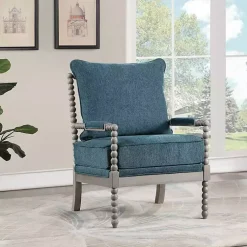 Kirklands Home Aegean Liam Turned Leg Accent Chair Blue Online