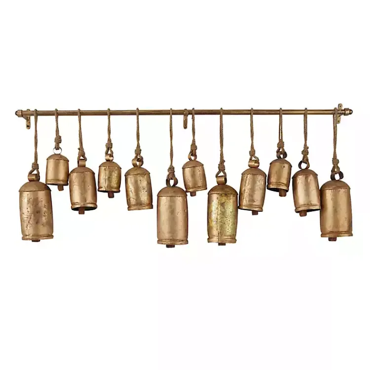 Decorative Accents>Kirklands Home Aged Round Bells Wall Plaque Gold
